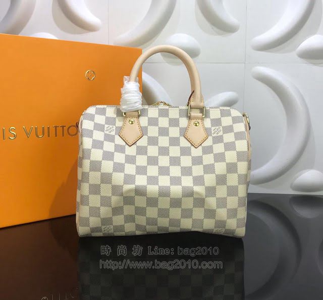 LV女包 N41374 路易威登Speedy 25手袋 LV手提袋 LV手腕包 Damier Azur帆布包 LV肩背包  ydh3026